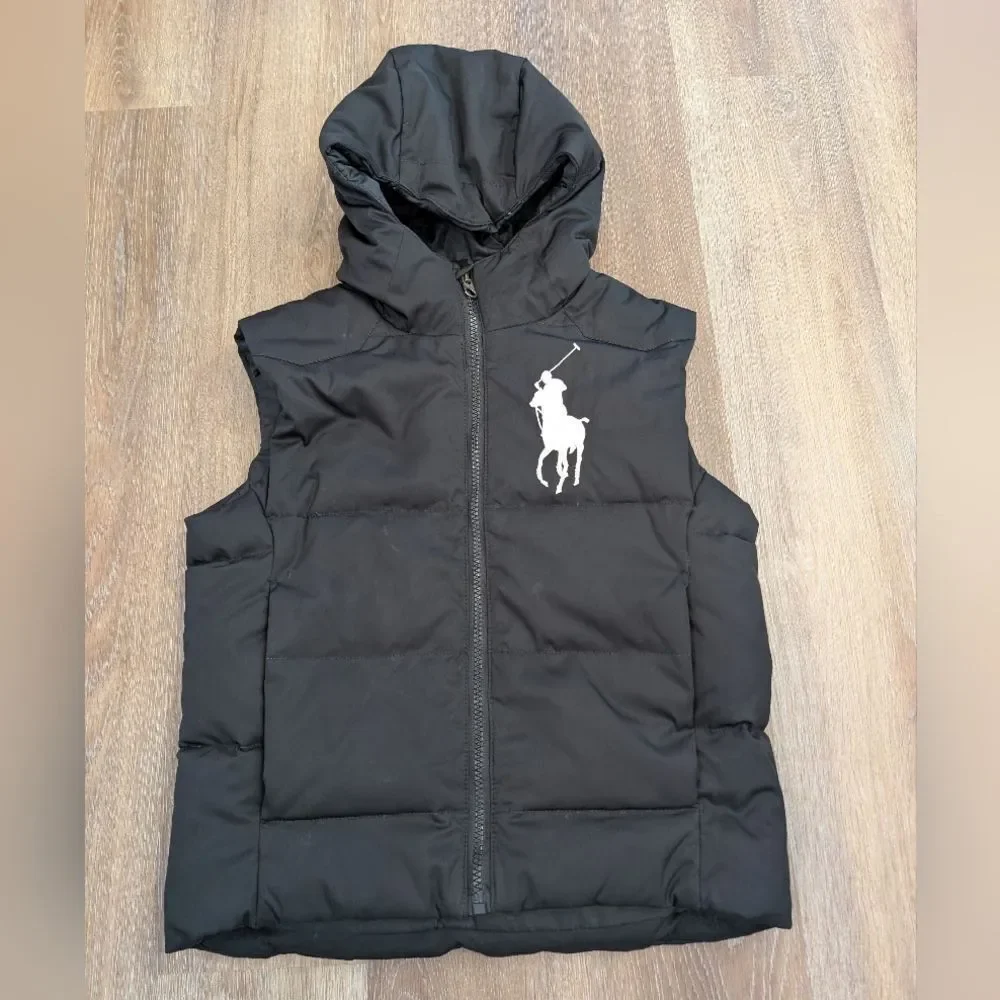 Polo Ralph Lauren Black Down Hooded Puffer Vest Big Kids Size Small